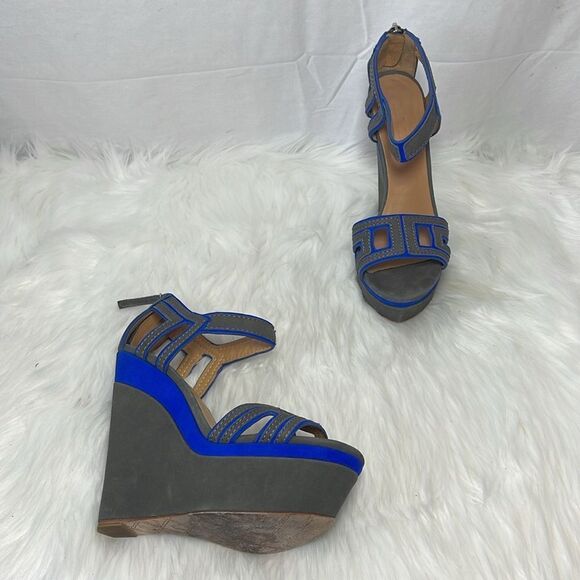 L.A.M.B. Grey/Blue Nubuck Platform Heels Sz 8 - Picture 1 of 6